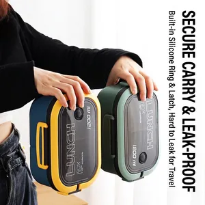 Dual-layer 1200ml leakproof lunch box with secure buckles and silicone seal
