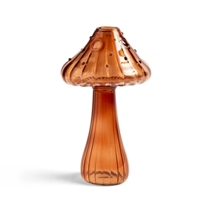 Nordic amber mushroom glass vase with textured cap and vertical ribbed stem for decor