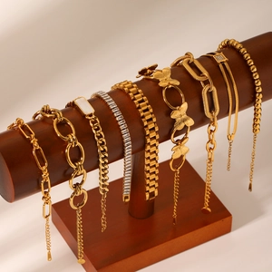 Stainless Steel Bracelet Butterfly Heart Zircon Beads Cuban Chain 18K Gold Plated Non Fading Jewelry For Women Gift