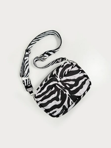 Trend zebra print crossbody square bag with adjustable shoulder strap and zipper closure
