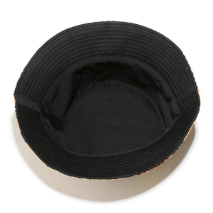 Top view of bucket hat interior showing black lining and reinforced stitching on brim