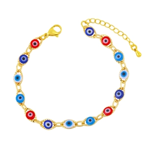 Pulsera de cadena dorada con dijes de ojo turco coloridos y cierre ajustable