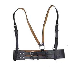 Gothic style black leather corset harness with double buckle belt and adjustable straps