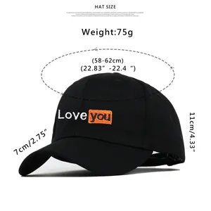 Size guide for Love You embroidered cotton baseball cap with specific measurements