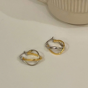 Elegant 925 sterling silver twist hoop earrings with two-tone gold and silver finish
