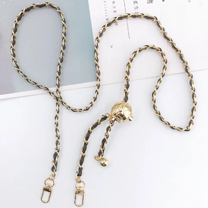 Adjustable Crossbody Bag Strap Phone Lanyard Metal Chain PU Leather Threaded Sliding Ball Gold Plated Alloy With Lobster Clasps