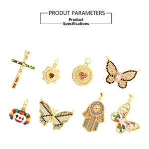 Detailed collection of 18K gold plated copper pendants with micro-pave colorful zircons