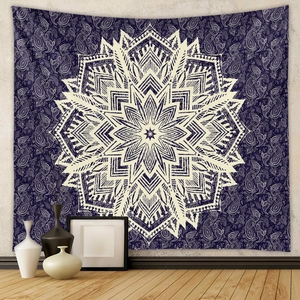 Bohemian mandala wall tapestry in deep purple with intricate paisley patterns for home decor