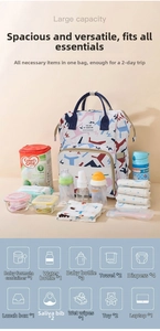 Detailed view of large capacity diaper bag showing storage space for baby essentials