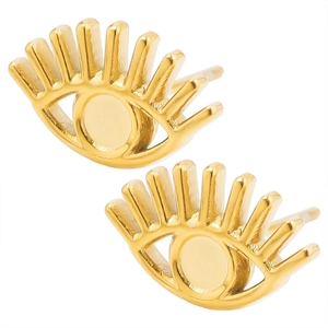Golden eye-shaped stud earrings in 304 stainless steel with a polished modern finish
