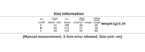 Size chart for quilted jacket showing shoulder, bust, sleeve, and length in centimeters