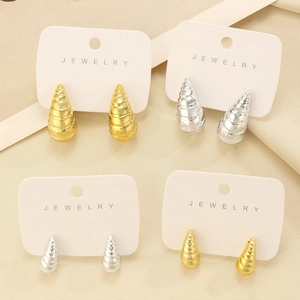 Retro golden and silver spiral shell drop earrings with elegant crescent design