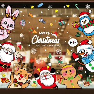 Stickers de Noël pour vitrine avec Père Noël et rennes pour décoration festive