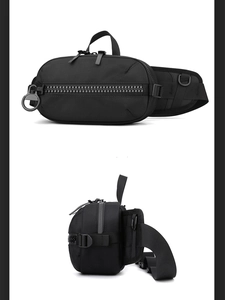 Vue verticale d'un sac bandoulière tactique noir avec fermetures éclair et nylon robuste