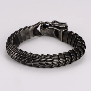 Retro stainless steel dragon scale bracelet with hip hop dragon head clasp in gun black