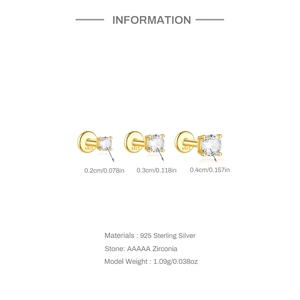 Three sizes of gold S925 sterling silver stud earrings with sparkling AAAAA zircons