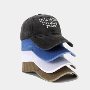 Washed Cotton Baseball Cap With Letter Embroidery Retro Distressed Adjustable Dad Hat For Outdoor Casual Wear