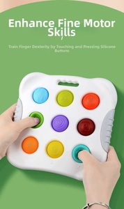 Close-up of baby sensory toy with nine colorful textured silicone bubbles for motor skills