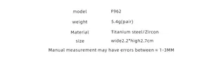 Detailed size chart for C-shaped titanium steel earrings with zircon and 18K gold plating