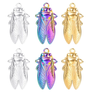 Cicada Pendant Necklace Stainless Steel Vintage Insect Animal Iridescent Gold Silver Jewelry Unisex