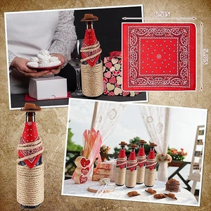 DIY bottle decor set with 8cm mini brown cowboy hat, red paisley bandana and hemp rope