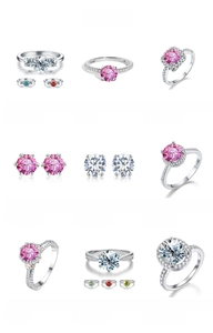 Details von exquisiten Moissanit Ringstücken mit funkelnden Steinen und S925 Silber.