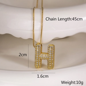 Golden H-letter pendant necklace with zircons and 45cm chain length measurements