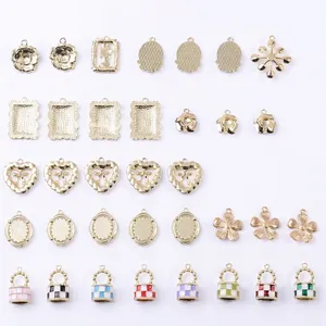 Back view of 35 mixed alloy jewelry pendants featuring hearts and flower patterns