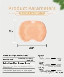Detail showing 29x21cm size dimensions and TPR material texture of the massage bath mat