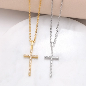 Minimalist Copper Zirconia Cross Pendant Necklace Gold Silver Electroplated Simple Fashion Commuting Jewelry Gift For Women Men
