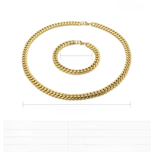 Detailed view of 8mm gold stainless steel curb chain set with size specifications