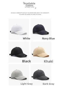 Quick-dry breathable baseball cap detail showing 6 colors including navy and khaki
