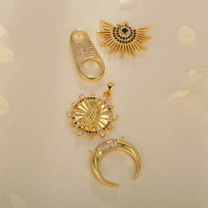 Gold plated charms set with zircon moon heart and virgin mary religious pendants
