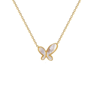 Minimalist titanium steel gold necklace with mother-of-pearl butterfly pendant