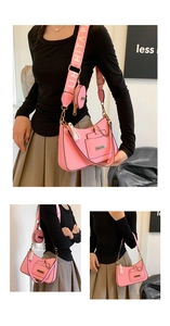 Pink PU leather tote bag featuring a detachable wide ARCHITA strap and a round coin pouch