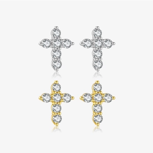 Orecchini a Bottone a Croce in Argento Sterling 925 per Donna con Strass Pavé Gioielli Piercing all'Orecchio alla Moda Minimalista