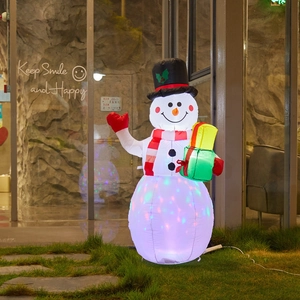 Inflatable snowman outdoor decoration with color-changing LED lights and gift boxes