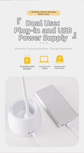Detail view of the LED desk lamp USB charging base with dual power modes and cable