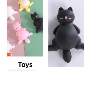 Close-up of soft silicone cat squishy toys in multiple colors for stress relief