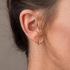 Elegant gold-plated hoop earring featuring a micro-paved zircon letter S pendant