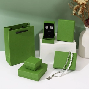 Avocado green eco-friendly jewelry box set with paper bags for necklaces and rings