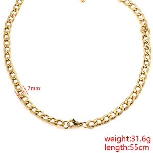 7mm gold stainless steel Cuban chain necklace, 55cm length and 31.6g weight for men