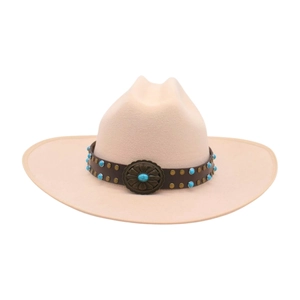 British style beige wool felt jazz hat with turquoise concho leather band