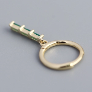 Gold plated S925 silver hoop earrings with rectangular emerald green zircon stones
