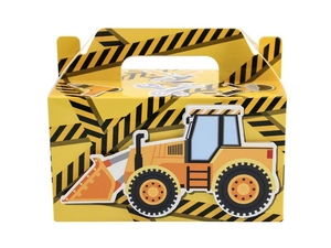Construction themed excavator party gift box made of high quality white paperboard