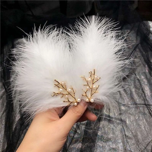 Eleganti fermagli per capelli in piuma bianca con rami dorati e perle per Hanfu