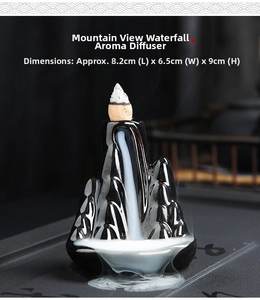 Detailed dimensions of mountain waterfall backflow incense burner showing 8.2cm height