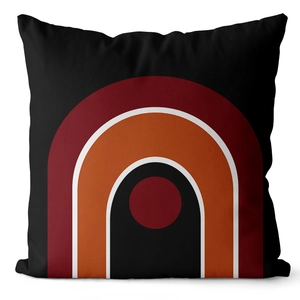Square black velvet pillow case with wine red and caramel geometric arch pattern