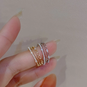 Minimalist layered stackable ring set with micro-inlaid zircon and faux pearls for women