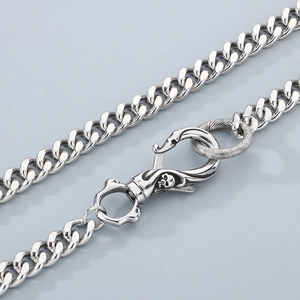Silver stainless steel skull lobster clasp cuban link pants chain for streetwear style